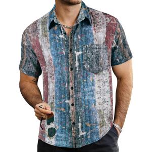 imageVATPAVE Mens Summer Striped Shirts Button Down Short Sleeve Vintage Beach Hawaiian Shirts with PocketBluered Gray