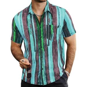 imageVATPAVE Mens Summer Striped Shirts Button Down Short Sleeve Vintage Beach Hawaiian Shirts with PocketBrowngreen Red