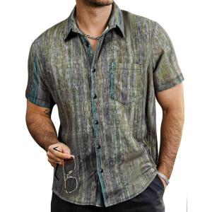 imageVATPAVE Mens Summer Striped Shirts Button Down Short Sleeve Vintage Beach Hawaiian Shirts with PocketGreen Brown