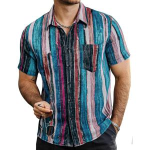 imageVATPAVE Mens Summer Striped Shirts Button Down Short Sleeve Vintage Beach Hawaiian Shirts with PocketGreenred Gray