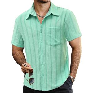 imageVATPAVE Mens Summer Striped Shirts Button Down Short Sleeve Vintage Beach Hawaiian Shirts with PocketLight Green