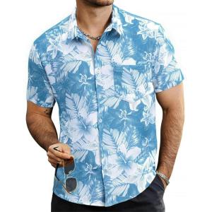 imageVATPAVE Mens Summer Striped Shirts Button Down Short Sleeve Vintage Beach Hawaiian Shirts with PocketLightblue White