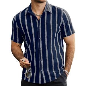 imageVATPAVE Mens Summer Striped Shirts Button Down Short Sleeve Vintage Beach Hawaiian Shirts with PocketNavy