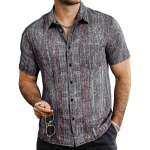 imageVATPAVE Mens Summer Striped Shirts Button Down Short Sleeve Vintage Beach Hawaiian Shirts with PocketOrange Green