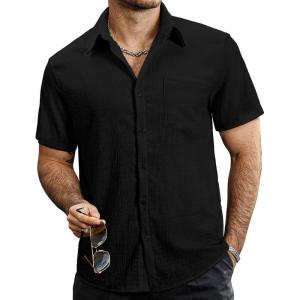 imageVATPAVE Mens Summer Striped Shirts Button Down Short Sleeve Vintage Beach Hawaiian Shirts with PocketPure Black