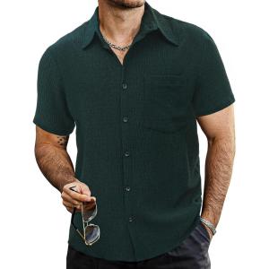imageVATPAVE Mens Summer Striped Shirts Button Down Short Sleeve Vintage Beach Hawaiian Shirts with PocketPure Blackgreen