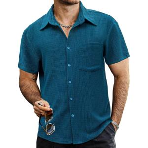 imageVATPAVE Mens Summer Striped Shirts Button Down Short Sleeve Vintage Beach Hawaiian Shirts with PocketPure Royalblue