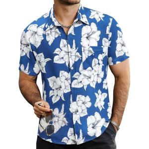 imageVATPAVE Mens Summer Striped Shirts Button Down Short Sleeve Vintage Beach Hawaiian Shirts with PocketRoyalblue White