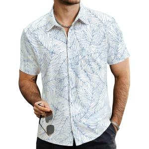 imageVATPAVE Mens Summer Striped Shirts Button Down Short Sleeve Vintage Beach Hawaiian Shirts with PocketWhite Blue