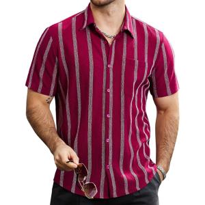 imageVATPAVE Mens Summer Striped Shirts Button Down Short Sleeve Vintage Beach Hawaiian Shirts with PocketWinered