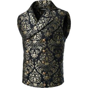 imageVATPAVE Mens Victorian Double Breasted Vest Gothic Steampunk WaistcoatSv16black