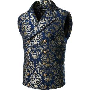imageVATPAVE Mens Victorian Double Breasted Vest Gothic Steampunk WaistcoatSv16navy
