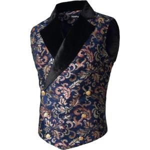 imageVATPAVE Mens Victorian Double Breasted Vest Gothic Steampunk WaistcoatSv18navy