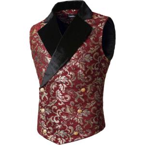imageVATPAVE Mens Victorian Double Breasted Vest Gothic Steampunk WaistcoatSv18winered