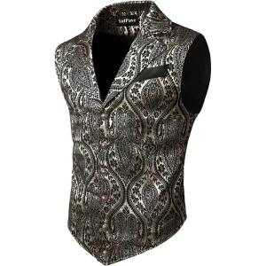imageVATPAVE Mens Victorian Suit Vest Steampunk Gothic WaistcoatBeige Black