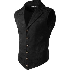 imageVATPAVE Mens Victorian Suit Vest Steampunk Gothic WaistcoatBlack