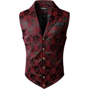 imageVATPAVE Mens Victorian Suit Vest Steampunk Gothic WaistcoatBlack Red