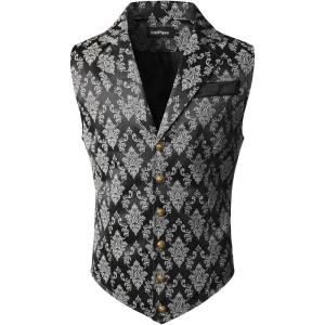 imageVATPAVE Mens Victorian Suit Vest Steampunk Gothic WaistcoatBlack Whit