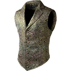 imageVATPAVE Mens Victorian Suit Vest Steampunk Gothic WaistcoatMulticolor