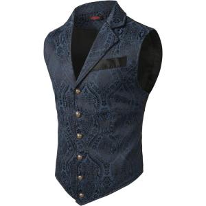 imageVATPAVE Mens Victorian Suit Vest Steampunk Gothic WaistcoatNavy