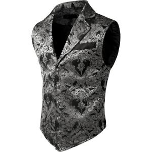imageVATPAVE Mens Victorian Suit Vest Steampunk Gothic WaistcoatSilver