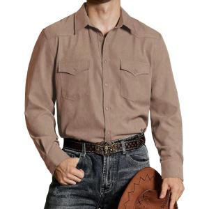 imageVATPAVE Mens Western Cowboy Shirts Button Up Shirts Long Sleeve Work Shirts for Men with Two PocketsCoffee