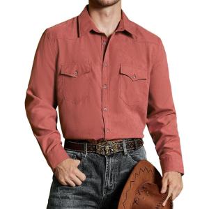 imageVATPAVE Mens Western Cowboy Shirts Button Up Shirts Long Sleeve Work Shirts for Men with Two PocketsOrange