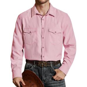 imageVATPAVE Mens Western Cowboy Shirts Button Up Shirts Long Sleeve Work Shirts for Men with Two PocketsPink