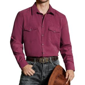imageVATPAVE Mens Western Cowboy Shirts Button Up Shirts Long Sleeve Work Shirts for Men with Two PocketsRed