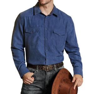 imageVATPAVE Mens Western Cowboy Shirts Button Up Shirts Long Sleeve Work Shirts for Men with Two PocketsRoyal Blue