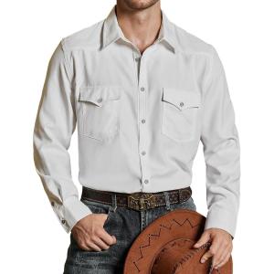 imageVATPAVE Mens Western Cowboy Shirts Button Up Shirts Long Sleeve Work Shirts for Men with Two PocketsWhite