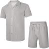 imageUOUA 2 Piece Short Sets for Men Summer Beach Outfits Stripe Texture Button Down Shirts ampamp Shorts Casual Vacation SetMottlegrey