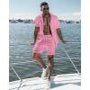 imageUOUA 2 Piece Short Sets for Men Summer Beach Outfits Stripe Texture Button Down Shirts ampamp Shorts Casual Vacation SetPink