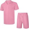 imageUOUA 2 Piece Short Sets for Men Summer Beach Outfits Stripe Texture Button Down Shirts ampamp Shorts Casual Vacation SetPink