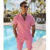 imageUOUA 2 Piece Short Sets for Men Summer Beach Outfits Stripe Texture Button Down Shirts ampamp Shorts Casual Vacation SetPink