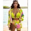 imageUOUA 3 Piece Swimsuits for Women Hawaiian Outfits Floral Tropical Bikini ampamp Short Sets Summer Beach Sexy Cover Ups Luau PartyFloral Green