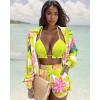 imageUOUA 3 Piece Swimsuits for Women Hawaiian Outfits Floral Tropical Bikini ampamp Short Sets Summer Beach Sexy Cover Ups Luau PartyFloral Green