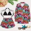 imageUOUA 3 Piece Swimsuits for Women Hawaiian Outfits Floral Tropical Bikini ampamp Short Sets Summer Beach Sexy Cover Ups Luau PartyGreen