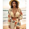 imageUOUA 3 Piece Swimsuits for Women Hawaiian Outfits Floral Tropical Bikini ampamp Short Sets Summer Beach Sexy Cover Ups Luau PartyKhaki