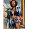 imageUOUA 3 Piece Swimsuits for Women Hawaiian Outfits Floral Tropical Bikini ampamp Short Sets Summer Beach Sexy Cover Ups Luau PartyPurple Black