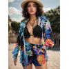 imageUOUA 3 Piece Swimsuits for Women Hawaiian Outfits Floral Tropical Bikini ampamp Short Sets Summer Beach Sexy Cover Ups Luau PartyPurple Black