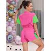 imageUOUA 80s Outfit Women 90s Jumpsuit Costume OnePiece Workout Track Suit Party Retro ClothingPink