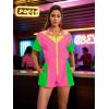 imageUOUA 80s Outfit Women 90s Jumpsuit Costume OnePiece Workout Track Suit Party Retro ClothingPink
