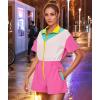 imageUOUA 80s Outfit Women 90s Jumpsuit Costume OnePiece Workout Track Suit Party Retro ClothingPinkwhite