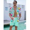 imageUOUA Mens Beach 2 Piece Outfits Hawaiian Flower Button Down Shirts and Shorts SetsGreen80s