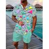 imageUOUA Mens Beach 2 Piece Outfits Hawaiian Flower Button Down Shirts and Shorts SetsGreen80s