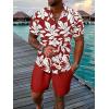 imageUOUA Mens Beach 2 Piece Outfits Hawaiian Flower Button Down Shirts and Shorts SetsRedflower