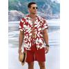 imageUOUA Mens Beach 2 Piece Outfits Hawaiian Flower Button Down Shirts and Shorts SetsRedflower