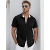 imageUOUA Mens Button Down Short Sleeve Dress Shirts Wrinkle Free Business Shirt Summer Casual TopB2black