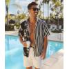 imageUOUA Mens Hawaiian Shirt Short Sleeve Flamingo Button Down Shirts Summer Tropical Printed Beach TopsBlackwhiteleave